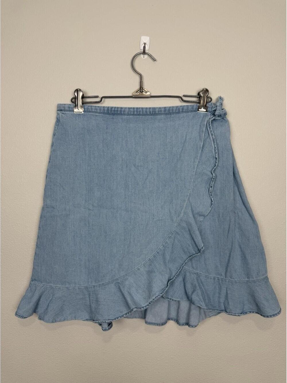 J Crew Womens Chambray Wrap Skirt Ruffle Asymmetrical Fairy Hem Tie Waist | SM